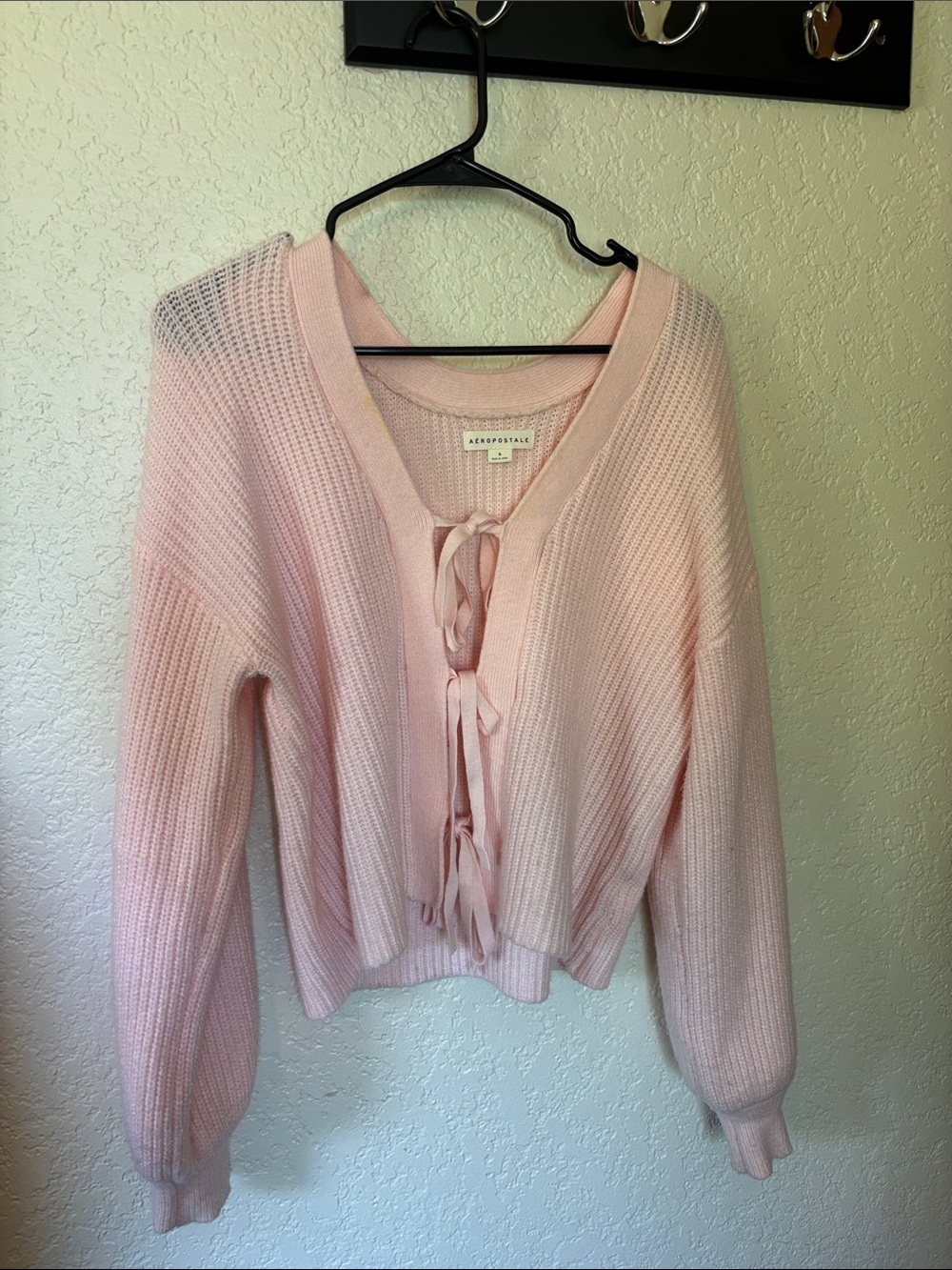 Aeropostale Light Pink Knit V-Neck Tie-Front Sweater
